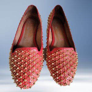 Jeffrey Campbell  Red/Gold spike flat